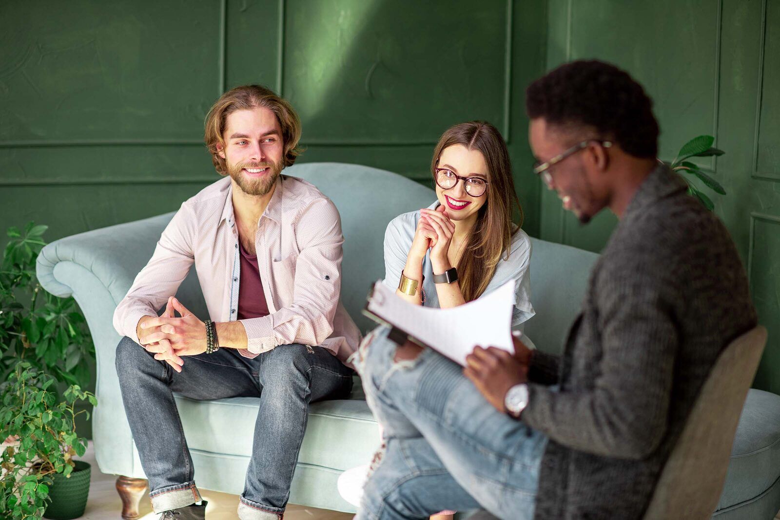 young couple during a psychological session with p